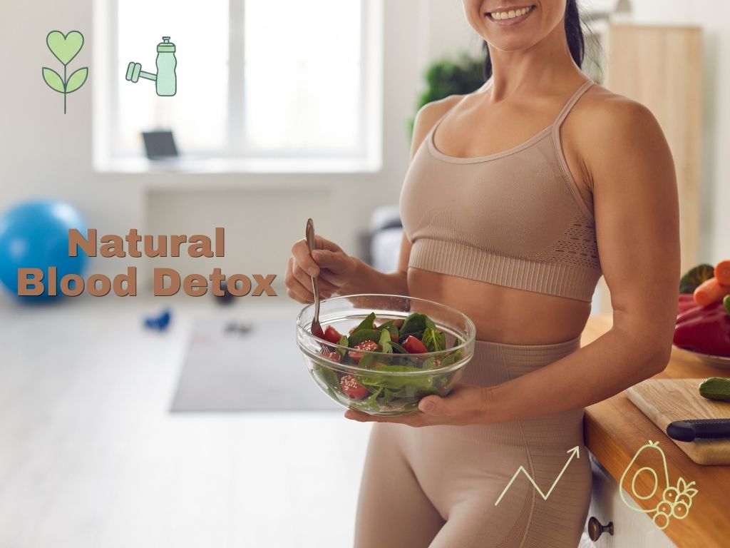 healthy looking woman holding a bowl of salad in her living room with exercise equipments
